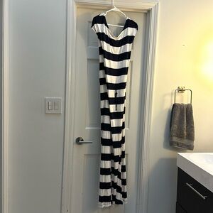 Navy and white striped cotton maxi dress